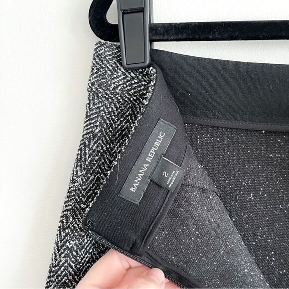 Banana Republic Skirt Herringbone Black Pencil Women's 2 Back Zip Vented - Picture 5 of 9